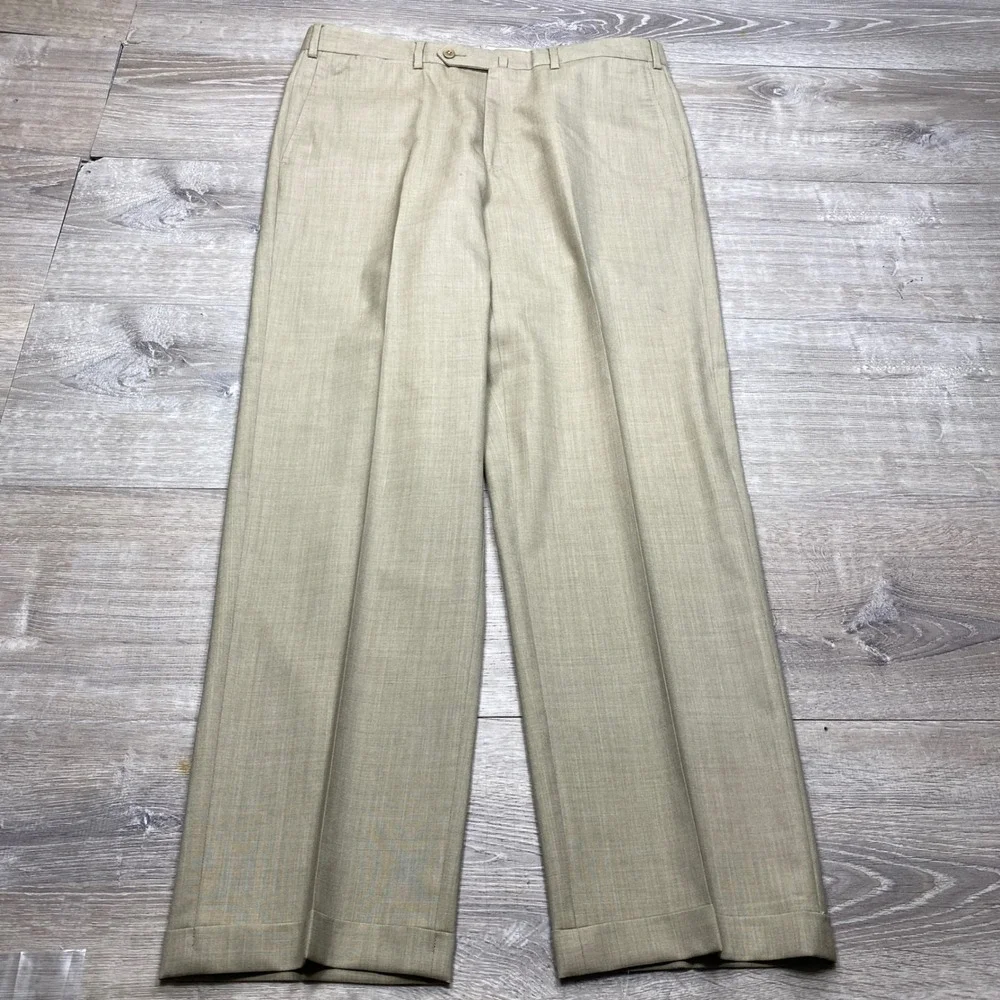 Ermenegildo Zegna Dress Pants Mens 36 Tan Wool Flat Front Luxury Business